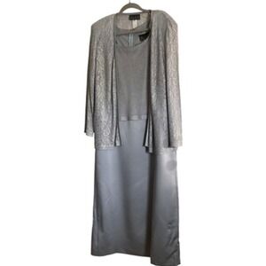 Alex Evenings Womens 22W Glitter Gray Dress Gown‎ Two Piece Matching Set